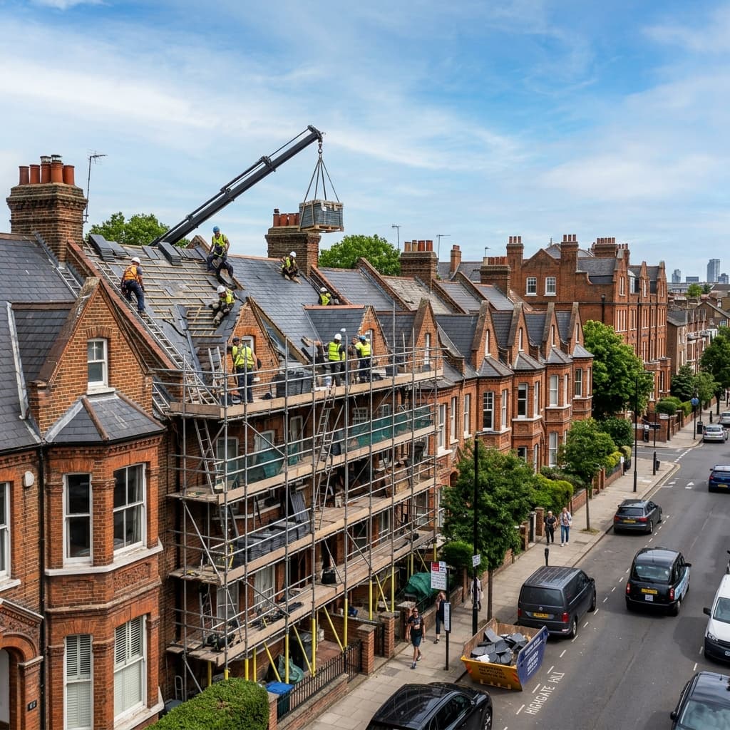 Roofing Work in a London Terrace Street