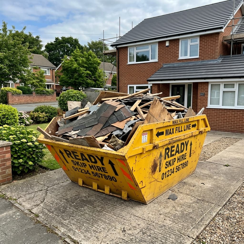 8-Yard Builders Skip for Roofing Project