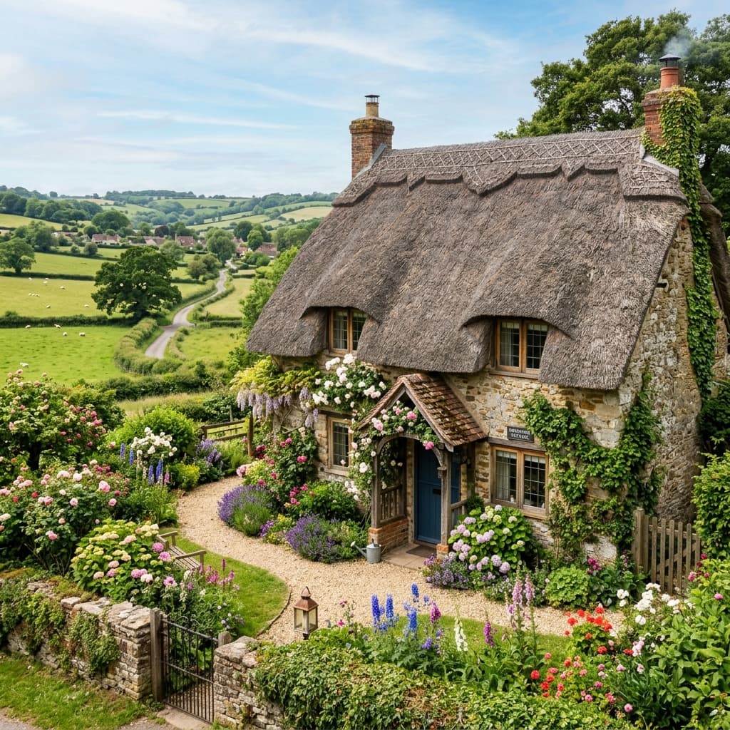Traditional UK Thatched Cottage