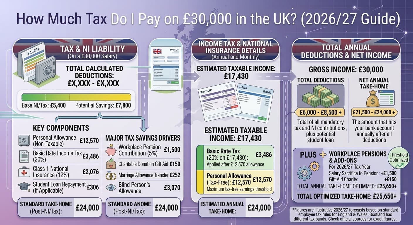 Tax on £30,000 UK Salary Explained (2026/27) | CalZone